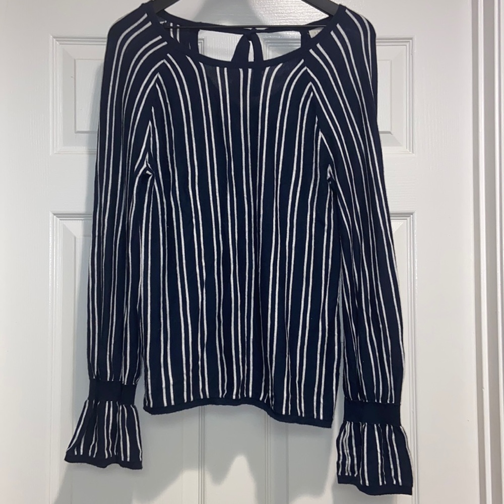 Hinge Navy and White Striped Crew Neck Sweater